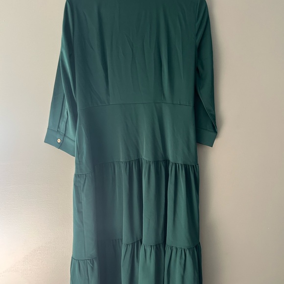 Nina Leonard Green Pleated Cuffed Shirt Dress - Picture 6 of 6
